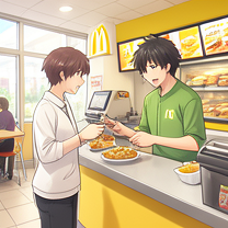 TELC B1.1 Bildbeschreibung: A customer ordering food at McDonald’s