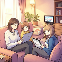 TELC B1.1 Bildbeschreibung: A family watching Netflix together