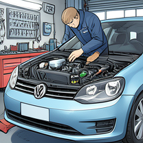 TELC B1.1 Bildbeschreibung: A mechanic repairing a Volkswagen car