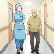 TELC B1.1 Bildbeschreibung: A nurse helping an elderly person