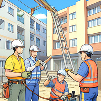 TELC B1.1 Bildbeschreibung: Construction workers building a new apartment block
