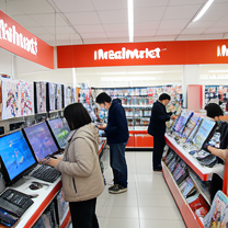 TELC B1.1 Bildbeschreibung: Customers browsing electronics in MediaMarkt