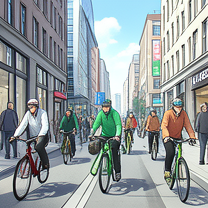 TELC B1.1 Bildbeschreibung: Cyclists riding through a Berlin street