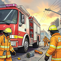 TELC B1.1 Bildbeschreibung: Firefighters responding to an emergency