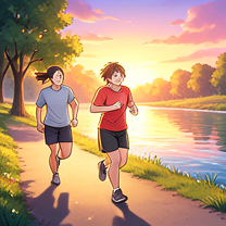TELC B1.1 Bildbeschreibung: Runners jogging beside a river