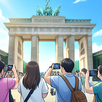 TELC B1.1 Bildbeschreibung: Tourists taking photos in front of the Brandenburg Gate