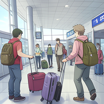 TELC B1.1 Bildbeschreibung: Travelers collecting luggage at an airport