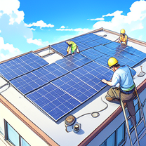 TELC B1.1 Bildbeschreibung: Workers installing solar panels on a roof