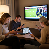 TELC B1.2 Bildbeschreibung: A family using different digital devices at home