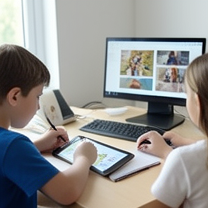 TELC B1.2 Bildbeschreibung: A teacher using digital technology in class