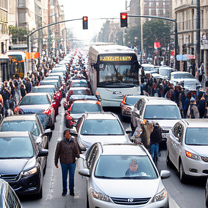 TELC B1.2 Bildbeschreibung: Drivers stuck in heavy city traffic