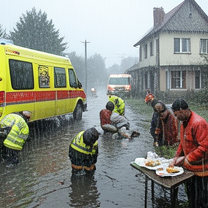 TELC B1.2 Bildbeschreibung: Emergency workers assisting flood victims