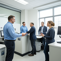 TELC B1.2 Bildbeschreibung: Employees participating in workplace training