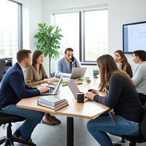 TELC B1.2 Bildbeschreibung: Employees working in a co-working space