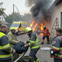 TELC B1.2 Bildbeschreibung: Firefighters conducting a rescue operation