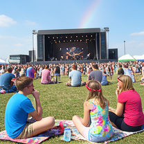 TELC B1.2 Bildbeschreibung: Friends attending a music festival