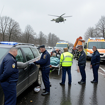 TELC B1.2 Bildbeschreibung: Police officers helping after a traffic accident