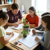 TELC B1.2 Bildbeschreibung: Students collaborating on a science project
