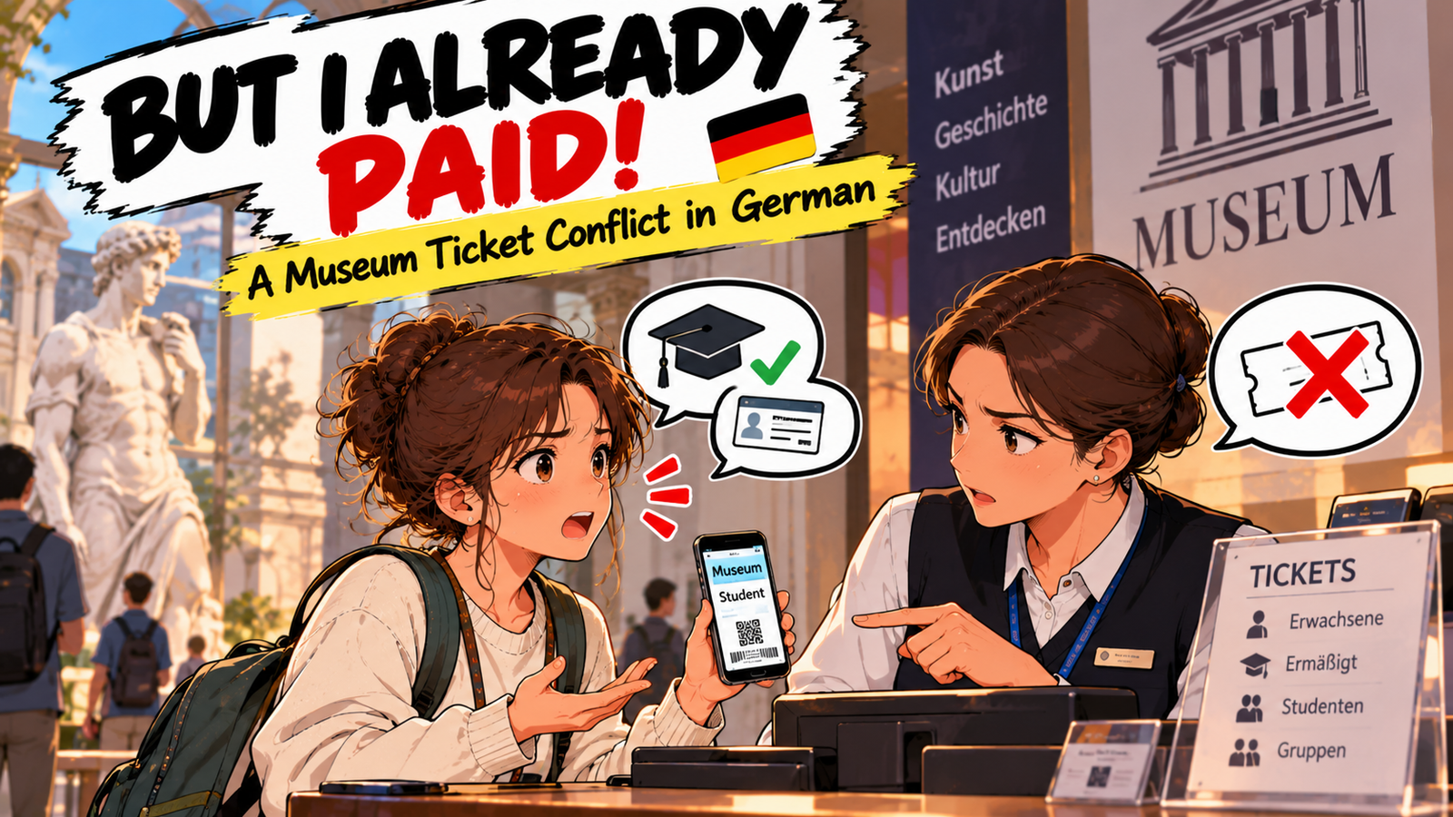 🎟️ “But I Already Paid!” — A Museum Ticket Conflict in German